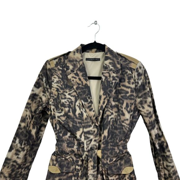 Elie Tahari‎ Womens Jacket Animal Print Lightweight Belted Lined Flap Pockets XS - Picture 2 of 6